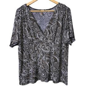 Susan Laurence Tunic Top Blouse Women 1X Crossover Stretch Mature